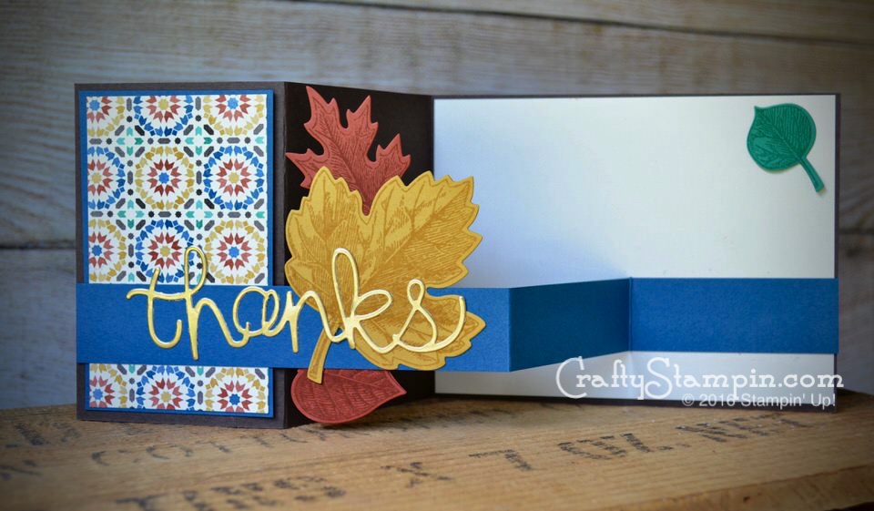 Moroccan Fall Leaves Z-Fold Open | Stampin Up Demonstrator Linda Cullen | Vintage Leaves Stamp Set; Leaflets Framelits