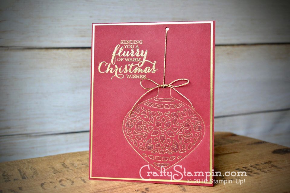 Embossing Dies| Stampin Up Demonstrator Linda Cullen | Crafty Stampin’ | Purchase your Stampin’ Up Supplies | Delicate Ornament Framelits | Flurry of Wishes Stamp Set | Wink of Stella Gold