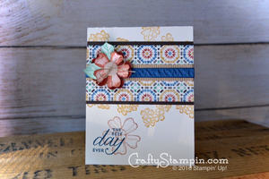 MOROCCAN BIRTHDAY BLOSSOMS | Stampin Up Demonstrator Linda Cullen | Crafty Stampin’ | Purchase your Stampin’ Up Supplies | Birthday Blossoms Stamp Set | Moroccan DSP