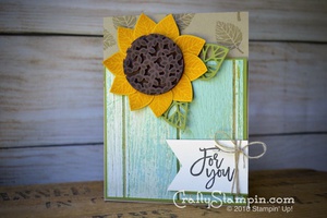 THOUGHTFUL BRANCHES SUNFLOWER CARD | Stampin Up Demonstrator Linda Cullen | Crafty Stampin’ | Purchase your Stampin’ Up Supplies | Thoughtful Branches stamp set | Serene Scenery DSP stack
