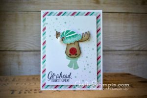 Tear it Open Rudolph the Reindeer Christmas Card | Stampin Up Demonstrator Linda Cullen | Jolly Friends and Tin of Tags Stamp Sets; Jolly Hat Builder Punch