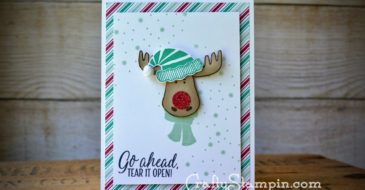 Tear it Open Rudolph the Reindeer Christmas Card | Stampin Up Demonstrator Linda Cullen | Jolly Friends and Tin of Tags Stamp Sets; Jolly Hat Builder Punch