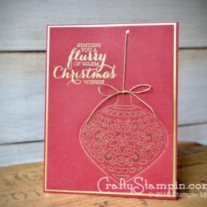 Embossing Dies| Stampin Up Demonstrator Linda Cullen | Crafty Stampin’ | Purchase your Stampin’ Up Supplies | Delicate Ornament Framelits | Flurry of Wishes Stamp Set | Wink of Stella Gold