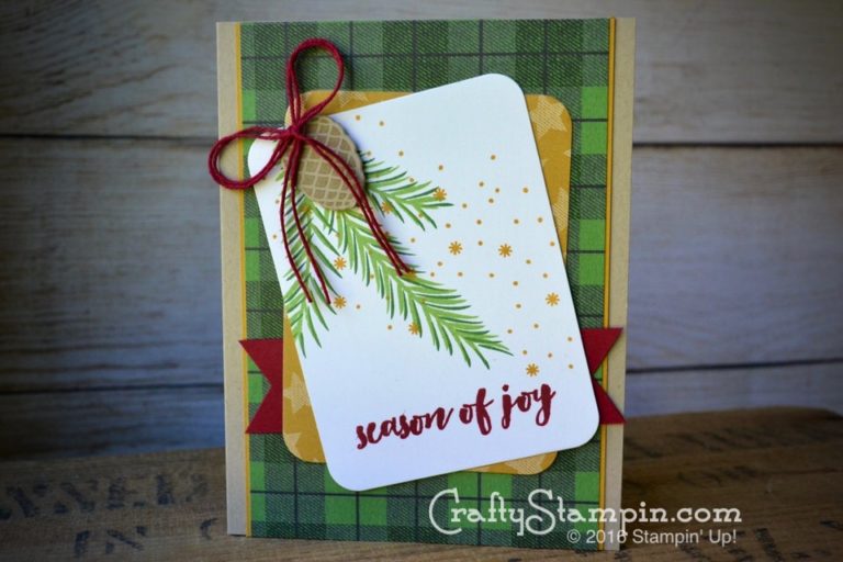 Christmas Pine Season of Joy | Stampin Up Demonstrator Linda Cullen | Crafty Stampin’ | Purchase your Stampin’ Up Supplies | Christmas Pines Stamp Set | Pretty Pines Thinlits | Warmth & Cheer DSP