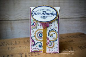 Thanksgiving Gift Bag | Stampin Up Demonstrator Linda Cullen | Crafty Stampin’ | Purchase your Stampin’ Up Supplies | Gift Bag Punch Board | Suite Seasons Stamp Set | Petals & Paisleys Spec. DSP | Paisley Framelits | Layering Ovals Framelits