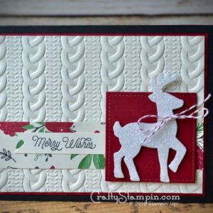 Dazzling Reindeer Wishes | Stampin Up Demonstrator Linda Cullen | Crafty Stampin’ | Purchase your Stampin’ Up Supplies | Oh, What Fun Stamp Set | Santa’s Sleigh Thinlits | This is Christmas DSP