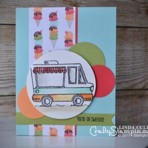 Sweetest Tasty Truck | Stampin Up Demonstrator Linda Cullen | Crafty Stampin’ | Purchase your Stampin’ Up Supplies | Sale-a-bration Tasty Truck Stamp Set | Tasty Treats Spec. DSP