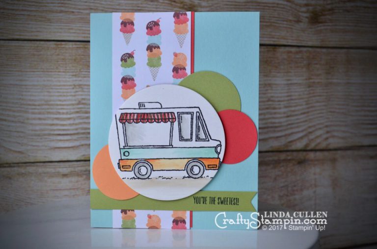 Sweetest Tasty Truck | Stampin Up Demonstrator Linda Cullen | Crafty Stampin’ | Purchase your Stampin’ Up Supplies | Sale-a-bration Tasty Truck Stamp Set | Tasty Treats Spec. DSP
