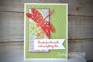 Detailed Dragonfly Smile | Stampin Up Demonstrator Linda Cullen | Crafty Stampin’ | Purchase your Stampin’ Up Supplies | Dragonfly Dreams Stamp Set | Detailed Dragonfly Thinlits | Succulent Garden DSP