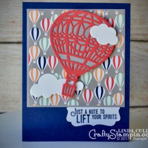 Lifting your Spirits | Stampin Up Demonstrator Linda Cullen | Crafty Stampin’ | Purchase your Stampin’ Up Supplies | Lift Me Up Stamp Set | Up & Away Thinlits Dies | Carried Away DSP