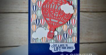 Lifting your Spirits | Stampin Up Demonstrator Linda Cullen | Crafty Stampin’ | Purchase your Stampin’ Up Supplies | Lift Me Up Stamp Set | Up & Away Thinlits Dies | Carried Away DSP