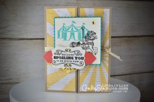 Carousel Birthday Gatefold | Stampin Up Demonstrator Linda Cullen | Crafty Stampin’ | Purchase your Stampin’ Up Supplies | Carousel Birthday Stamp Set | Cupcakes & Carousels DSP stack |