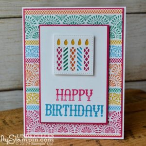 Fiesta Happy Birthday | Stampin Up Demonstrator Linda Cullen | Crafty Stampin’ | Purchase your Stampin’ Up Supplies | Window Shopping Stamp Set | Window Box Thinlits | Festive Birthday Designer Series Paper