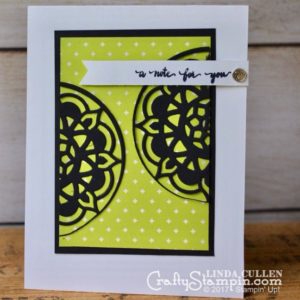 Eastern Medallion Note Card | Stampin Up Demonstrator Linda Cullen | Crafty Stampin’ | Purchase your Stampin’ Up Supplies | Eastern Beauty Stamp Set | Eastern Palace Specialty Designer Series Paper | Eastern Medallion Thinlits