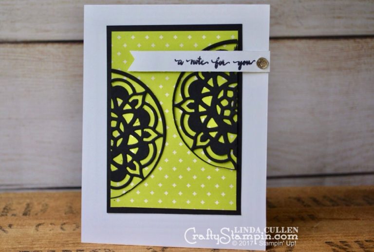 Eastern Medallion Note Card | Stampin Up Demonstrator Linda Cullen | Crafty Stampin’ | Purchase your Stampin’ Up Supplies | Eastern Beauty Stamp Set | Eastern Palace Specialty Designer Series Paper | Eastern Medallion Thinlits