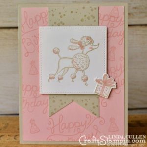 Swappers Showcase - Happy Birthday Poodle | Stampin Up Demonstrator Linda Cullen | Crafty Stampin’ | Purchase your Stampin’ Up Supplies | Birthday Delivery Stamp Set | Stitched Shapes Thinlits