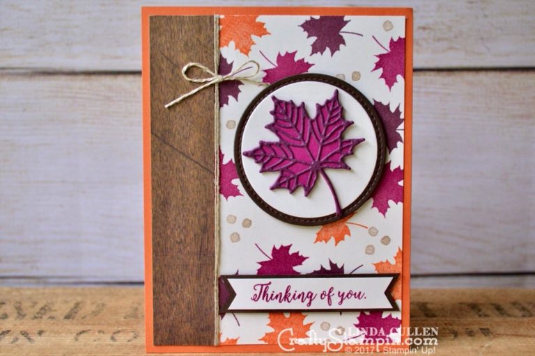 Colorful Season Berry Burst Thinking of You | Stampin Up Demonstrator Linda Cullen | Crafty Stampin’ | Purchase your Stampin’ Up Supplies | Colorful Seasons Stamp Set | Wood Textures Designer Series Paper Stack | Seasonal Layers Thinlits | Stitched Shapes Dies