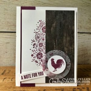 Fresh Fig Rustic Thank You | Stampin Up Demonstrator Linda Cullen | Crafty Stampin’ | Purchase your Stampin’ Up Supplies | Wood Words Stamp Set | Wood Textures Designer Series Paper | Fresh Fig Cardstock