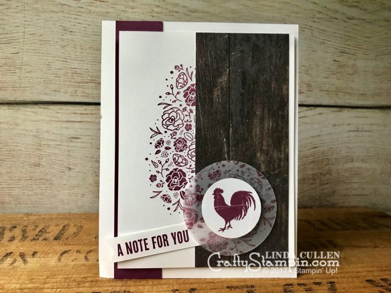 Fresh Fig Rustic Thank You | Stampin Up Demonstrator Linda Cullen | Crafty Stampin’ | Purchase your Stampin’ Up Supplies | Wood Words Stamp Set | Wood Textures Designer Series Paper | Fresh Fig Cardstock