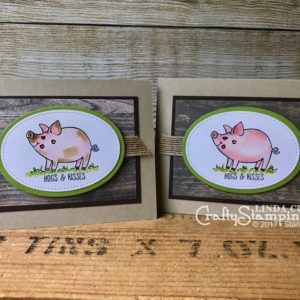 Coffee & Crafts Class: Little Piggies Hugs & Kisses | Stampin Up Demonstrator Linda Cullen | Crafty Stampin’ | Purchase your Stampin’ Up Supplies | This Little Piggy Stamp Set | Stitched Shapes Framelits | Wood Textures Designer Series Paper