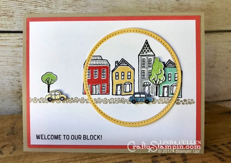 Coffee & Crafts Class: In The City | Stampin Up Demonstrator Linda Cullen | Crafty Stampin’ | Purchase your Stampin’ Up Supplies | In the City Stamp Set | Stitched Shapes Framelits