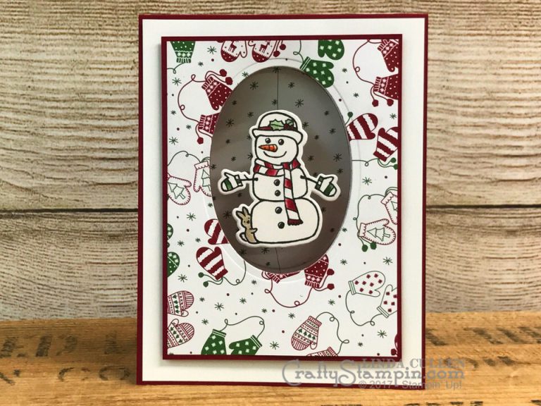 Coffee & Crafts Class: Snowman Spinner - Holiday Catalog Sneak Peek | Stampin Up Demonstrator Linda Cullen | Crafty Stampin’ | Purchase your Stampin’ Up Supplies | Seasonal Chums Stamp Set | Be Merry Designer Series Paper | Seasonal Tags Framelits | Layering Ovals Thinlits