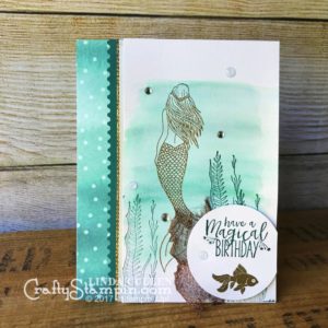 Coffee & Crafts Class: Mermaid Birthday | Stampin Up Demonstrator Linda Cullen | Crafty Stampin’ | Purchase your Stampin’ Up Supplies | Magical Mermaid Stamp Set | Delightful Daisy Designer Series Paper | Ticket Tear Border Punch | Copper Trim Ribbon
