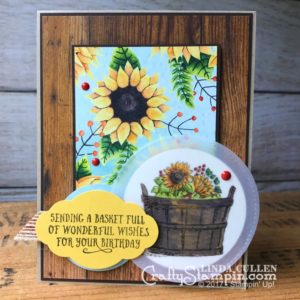 Stamp It Group Fall Theme Blog Hop | Stampin Up Demonstrator Linda Cullen | Crafty Stampin’ | Purchase your Stampin’ Up Supplies | Basket of Wishes Stamp Set | Painted Autumn Designer Series Paper | Wood Textures Designer Series Paper | Stitched Shapes Thinlits