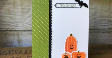 Pick a Pumpkin Trick of Treat | Stampin Up Demonstrator Linda Cullen | Crafty Stampin’ | Purchase your Stampin’ Up Supplies | Pick a Pumpkin Stamp Set | Seasonal Chums stamp set | Hometown Greetings Edgelits | Seasonal Tags Framelits | Patterned Pumpkins Thinlits | Merry Little Christmas Designer Series Paper