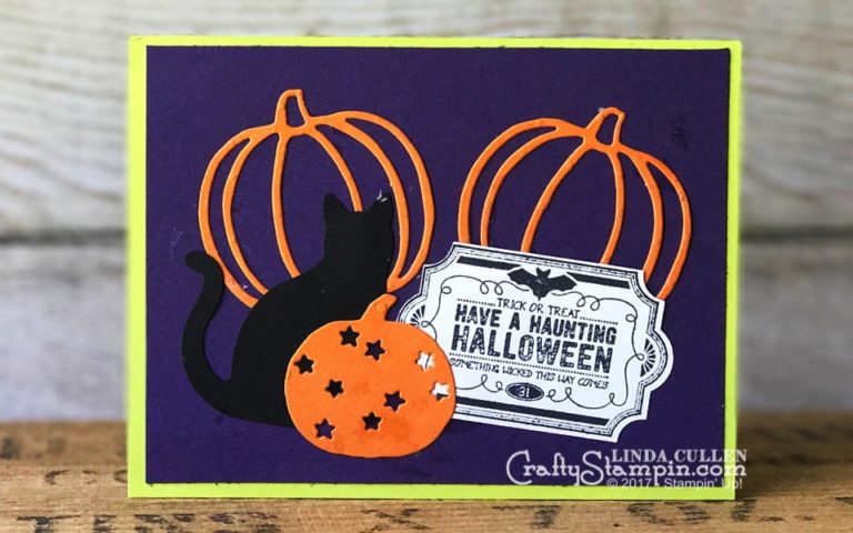 Labels to Love Black Cats & Pumpkins | Stampin Up Demonstrator Linda Cullen | Crafty Stampin’ | Purchase your Stampin’ Up Supplies | Labels to Love Stamp Set | Patterned Pumpkins Thinlits Dies | Cat Punch