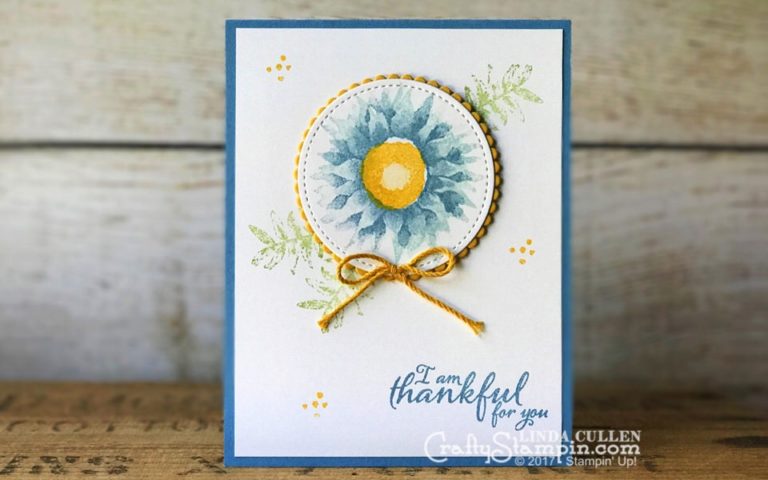 Painted Harvest Flowers in Blue | Stampin Up Demonstrator Linda Cullen | Crafty Stampin’ | Purchase your Stampin’ Up Supplies | Painted Harvest Stamp Set | Stitched Shapes Dies