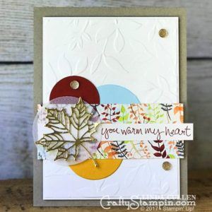 Coffee & Crafts Class: Seasonal Layers Warm My Heart | Stampin Up Demonstrator Linda Cullen | Crafty Stampin’ | Purchase your Stampin’ Up Supplies | Sheltering Tree Stamp Set | Seasonal Layers Thinlits | Stitched Shapes Framelits | Layered Leaves Embossing Folder | Painted Autumn Designer Series Paper