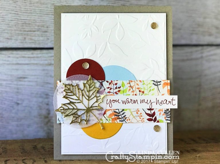 Coffee & Crafts Class: Seasonal Layers Warm My Heart | Stampin Up Demonstrator Linda Cullen | Crafty Stampin’ | Purchase your Stampin’ Up Supplies | Sheltering Tree Stamp Set | Seasonal Layers Thinlits | Stitched Shapes Framelits | Layered Leaves Embossing Folder | Painted Autumn Designer Series Paper