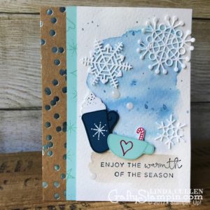 Hug Mug and Seasonal Layers Christmas | Stampin Up Demonstrator Linda Cullen | Crafty Stampin’ | Purchase your Stampin’ Up Supplies | Hug in a Mug Stamp Set | Hearts Come Home Stamp Set | Foil Frenzy Specialty Designer Series Paper | Seasonal Layers Thinlits Dies | White Perfect Accents