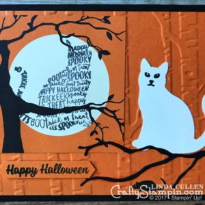 Spooky Cat in a Halloween Tree | Stampin Up Demonstrator Linda Cullen | Crafty Stampin’ | Purchase your Stampin’ Up Supplies | Spooky Cat Stamp Set | Spooky Night Designer Series Paper | Cat Punch | Seasonal Layers Thinlits