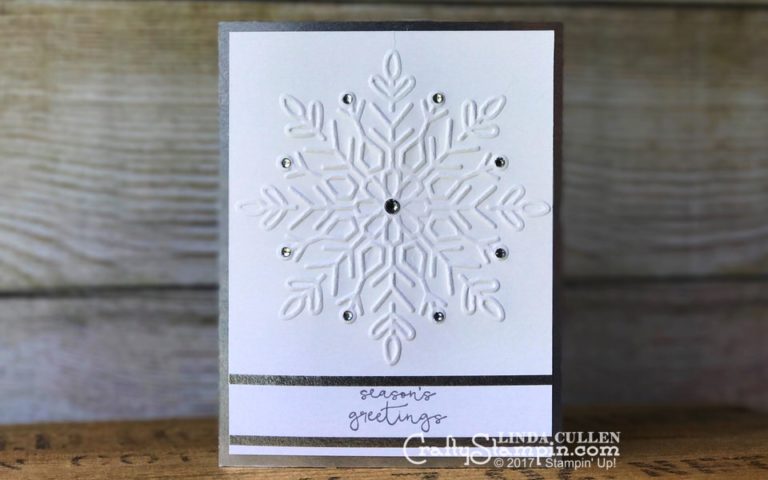 Winter Wonder Season's Greetings | Stampin Up Demonstrator Linda Cullen | Crafty Stampin’ | Purchase your Stampin’ Up Supplies | Cheers to the Year Stamp Set | Winter Wonder Textured Impressions Folder | Silver Foil Sheets