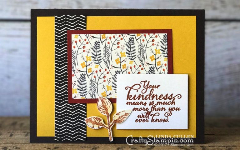 Painted Autumn Kindness | Stampin Up Demonstrator Linda Cullen | Crafty Stampin’ | Purchase your Stampin’ Up Supplies | Painted Harvest Stamp Set | Painted Autumn Designer Series Paper | Leaf Punch