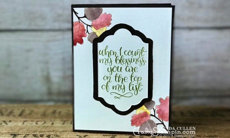 Count My Blessings Watercolor | Stampin Up Demonstrator Linda Cullen | Crafty Stampin’ | Purchase your Stampin’ Up Supplies | Count My Blessings Stamp Set | Lots of Labels Framelits