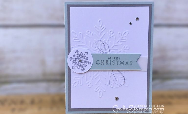 Winter Wonder Merry Christmas | Stampin Up Demonstrator Linda Cullen | Crafty Stampin’ | Purchase your Stampin’ Up Supplies | Flurry of Wishes Stamp Set | Winter Wonder Embossing Folder | Silver Metallic Thread