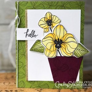 Climbing Orchid Daffodil Delight Stampin Blends| Stampin Up Demonstrator Linda Cullen | Crafty Stampin’ | Purchase your Stampin’ Up Supplies | Climbing Orchid Stamp Set | Orchid Builder Framelits | Stampin Blends Markers