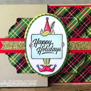 Coffee & Crafts Class: Festive Phrases Elf | Stampin Up Demonstrator Linda Cullen | Crafty Stampin’ | Purchase your Stampin’ Up Supplies | Festive Phrases Stamp Set | Christmas Around the World Designer Series Paper | Layering Ovals Framelits | Stampin Blends