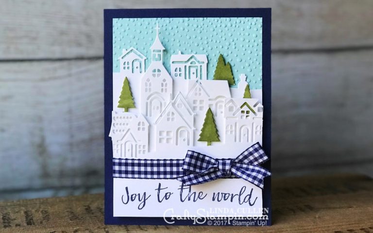 Hearts Come Home Joy | Stampin Up Demonstrator Linda Cullen | Crafty Stampin’ | Purchase your Stampin’ Up Supplies | Hearts Come Home Stamp Set | Hometown Greetings Edgelits | Night of Navy 1/2” Gingham Ribbon | Old Olive Stampin Blends