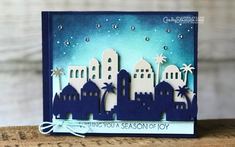 Stamp It Group Christmas Blog Hop | Stampin Up Demonstrator Linda Cullen | Crafty Stampin’ | Purchase your Stampin’ Up Supplies | Night In Bethlehem Stamp Set | Bethlehem Edgelits | Gold Foil Sheets | Rhinestone Basics