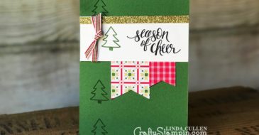 Watercolor Christmas Season of Cheer | Stampin Up Demonstrator Linda Cullen | Crafty Stampin’ | Purchase your Stampin’ Up Supplies | Watercolor Christmas Stamp Set | Quilted Christmas Designer Series Paper | Gold Glimmer Paper | Quilted Christmas 1/4 Ribbon