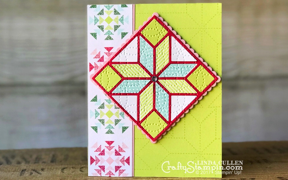 Stampin Scoop Recap - Episode 44 - Quilted Christmas Bundle | Stampin Up Demonstrator Linda Cullen | Crafty Stampin’ | Purchase your Stampin’ Up Supplies | Christmas Quilt Stamp Set | Quilt Builder Framelits Dies | Quilted Christmas 6x6 Designer Series Paper | Quilted Christmas 1/4 Ribbon | Quilt Top Textured Impressions Embossing Folder | Stitched Felt Embellishments