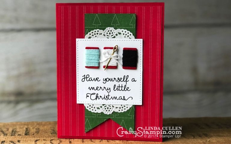 Christmas Quilt Thread | Stampin Up Demonstrator Linda Cullen | Crafty Stampin’ | Purchase your Stampin’ Up Supplies | Quilted Christmas Stamp Set | Quilt Builder Dies | Stitched Shapes Framelits Dies | Quilted Christmas Designer Series Paper | Gold Foil Sheets | Pool Party Bakers Twine | Delicate Doilies
