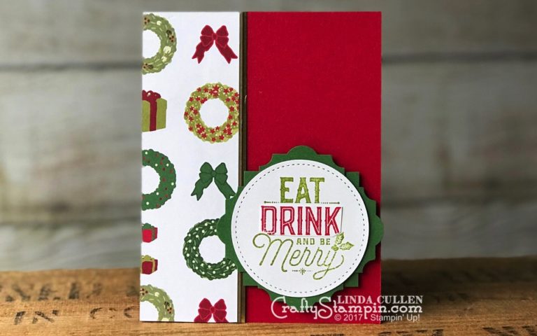 Merry Little Labels | Stampin Up Demonstrator Linda Cullen | Crafty Stampin’ | Purchase your Stampin’ Up Supplies | Merry Little Labels Stamp Set | Everyday Label Punch | Stitched Shapes Framelits Dies | Christmas Around the World Designer Series Paper | Gold Foil Sheets