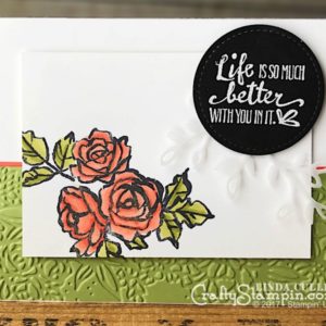 Petal Palette Life is Better | Stampin Up Demonstrator Linda Cullen | Crafty Stampin’ | Purchase your Stampin’ Up Supplies | Petal Palette Stamp Set | Petals & More Thinlits | Stitched Shapes Framelits | Petal Pair Embossing Folder | Wink of Stella