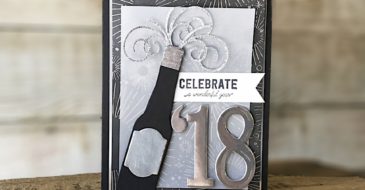 Stamp It Group 2018 New Year's Blog Hop | Stampin Up Demonstrator Linda Cullen | Crafty Stampin’ | Purchase your Stampin’ Up Supplies | Labels to Love Stamp Set | Year of Cheer Spec. Designer Series Paper | Silver Foil Sheets | Silver Glimmer Paper | Bottles & Bubbles Frameltis | Swirly Snowflakes Thinlits | Large Numbers Framelits