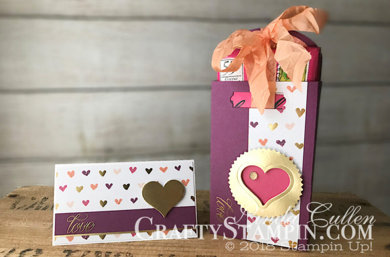 Stamp It Group 2018 Valentines Day Blog Hop | Stampin Up Demonstrator Linda Cullen | Crafty Stampin’ | Purchase your Stampin’ Up Supplies | Lovely Friends Stamp Set | Sweet & Sassy Framelits | Painted with Love Series Paper | Lots to Love Box Framelits | Gold Foil Sheets